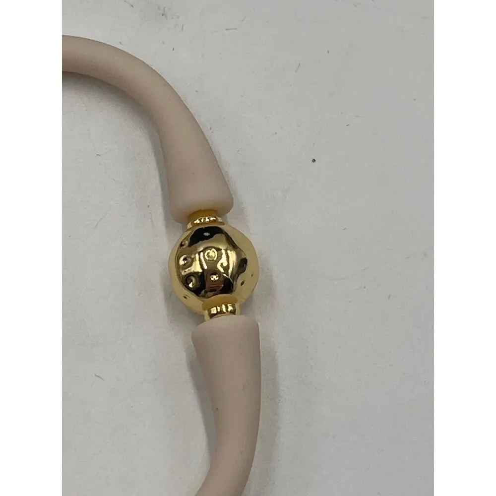 Gresham Florence Off White Silicone Water Resistant‎ Hammered Gold Ball Bracelet